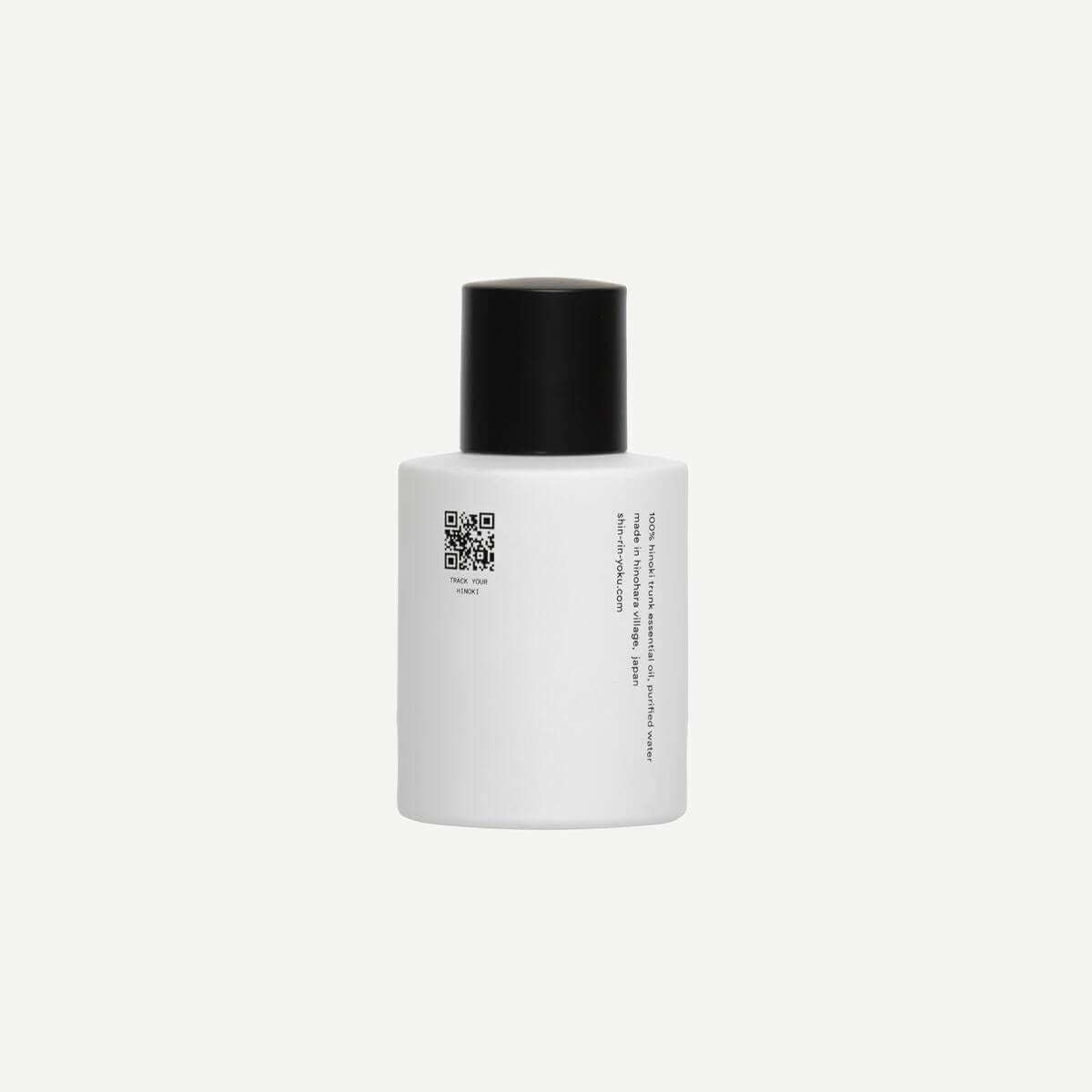 Shin Rin Yoku Hinoki Oil Room Spray with black cap, made with Hinoki trunk oil for morning rituals.
