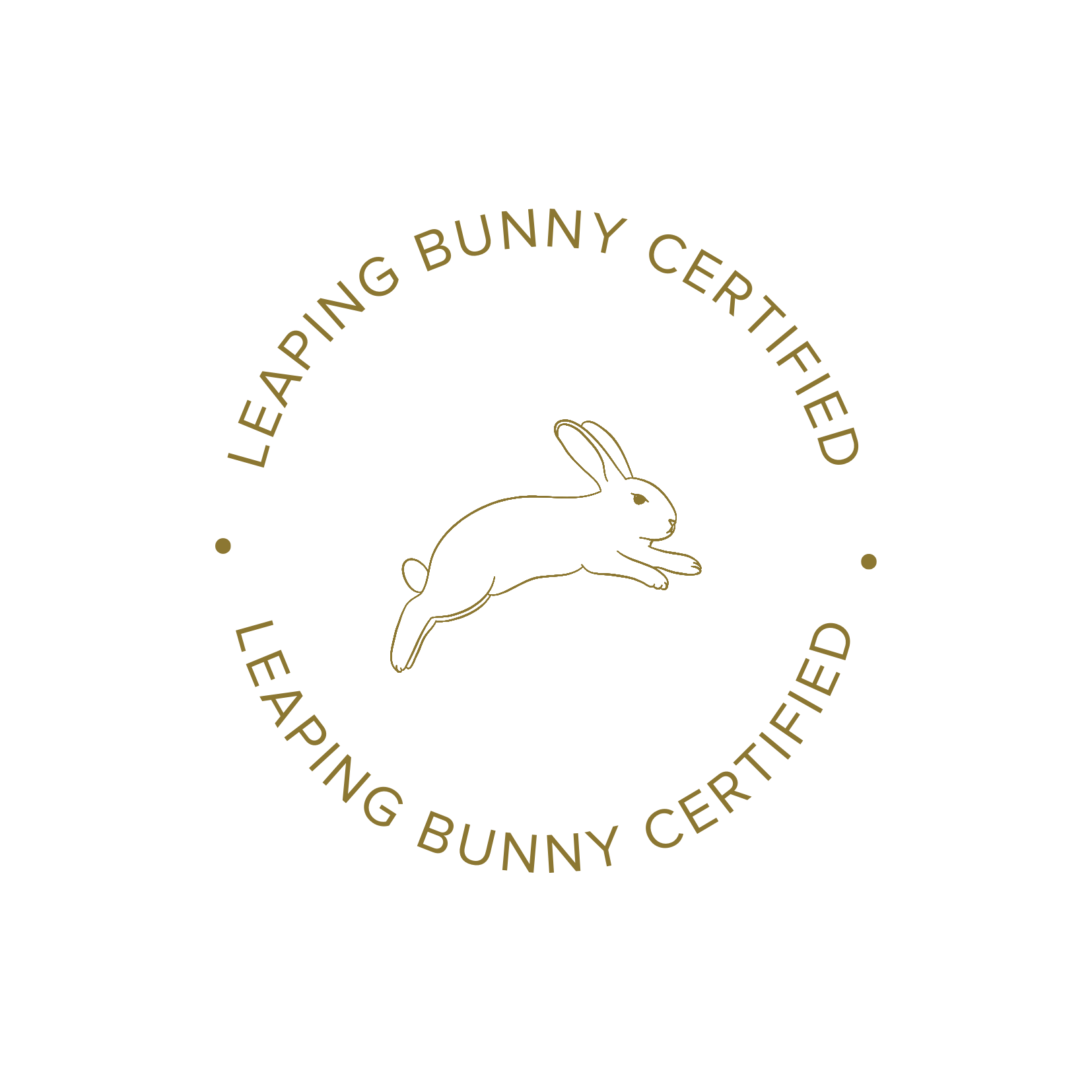 Leaping Bunny Certified logo, featuring a leaping rabbit, symbolizing cruelty-free certification for products.