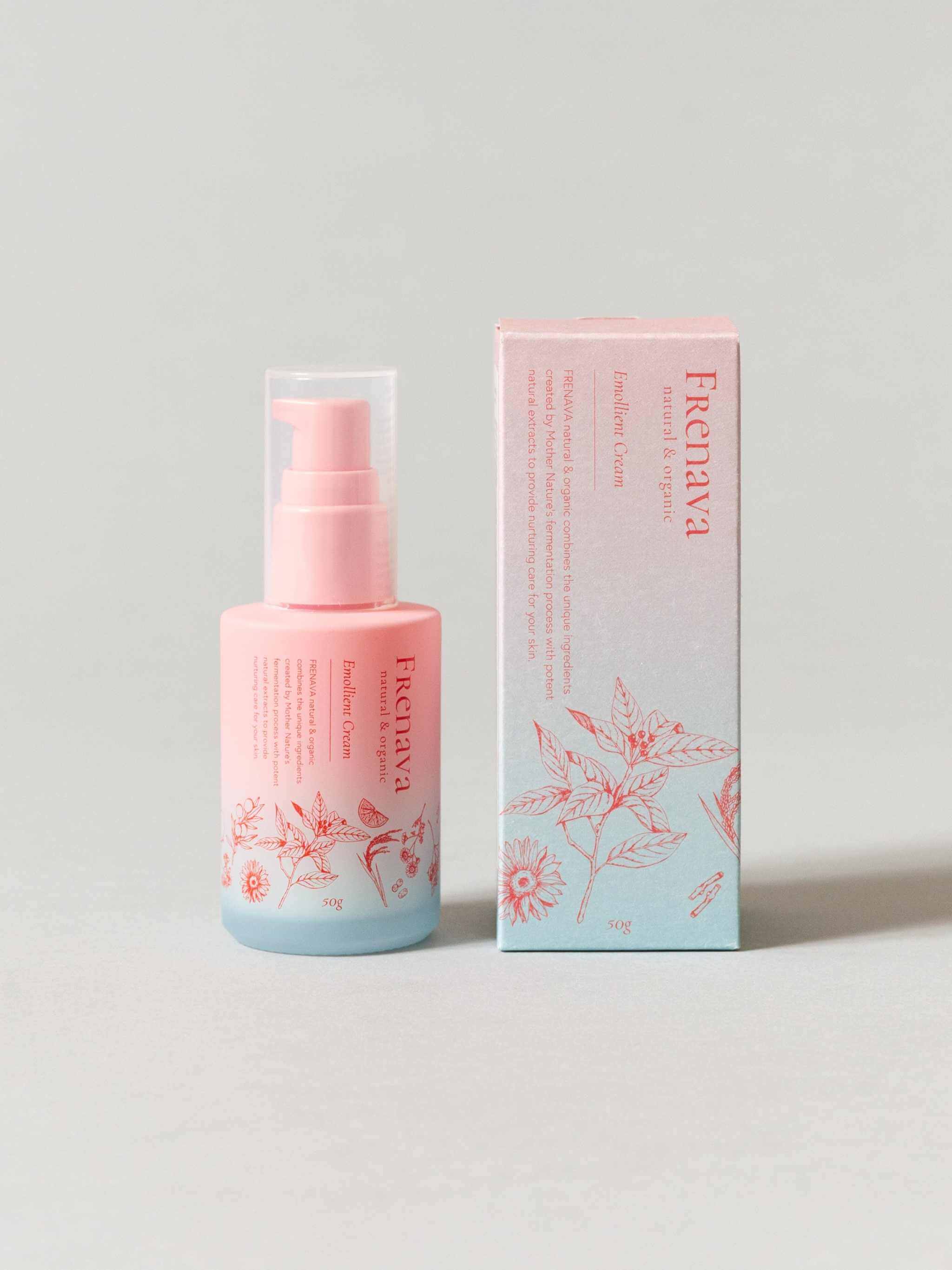 Frenava Emollient Cream with sake lees extract and oil for smooth, protected skin.