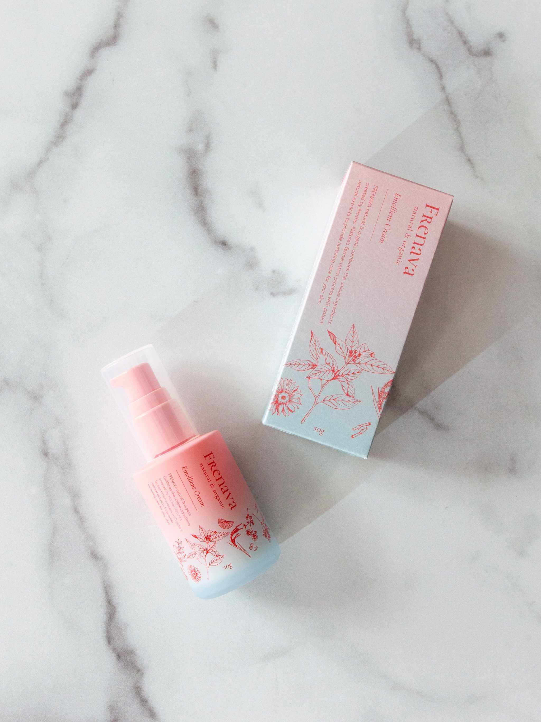 Frenava Emollient Cream with sake lees extract for moisturizing and skin protection.