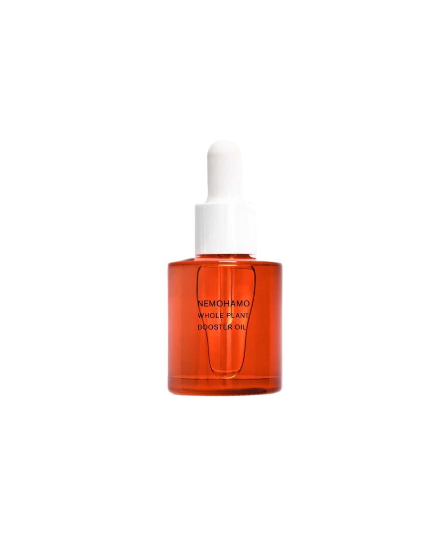NEMOHAMO Booster Oil with plant extracts and Panax Ginseng in an orange bottle.
