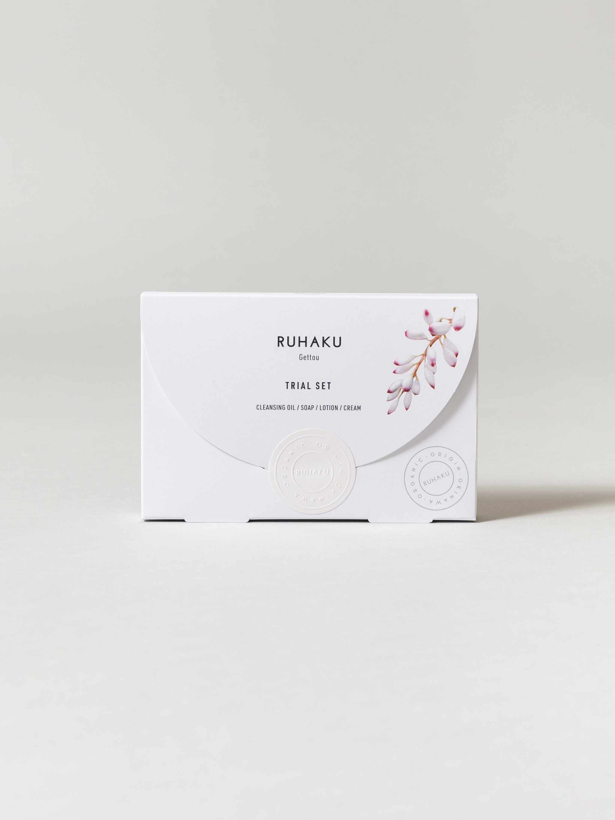 Skincare Trial & Travel Set with organic Okinawan gettou, herbal extracts, and essential oils.