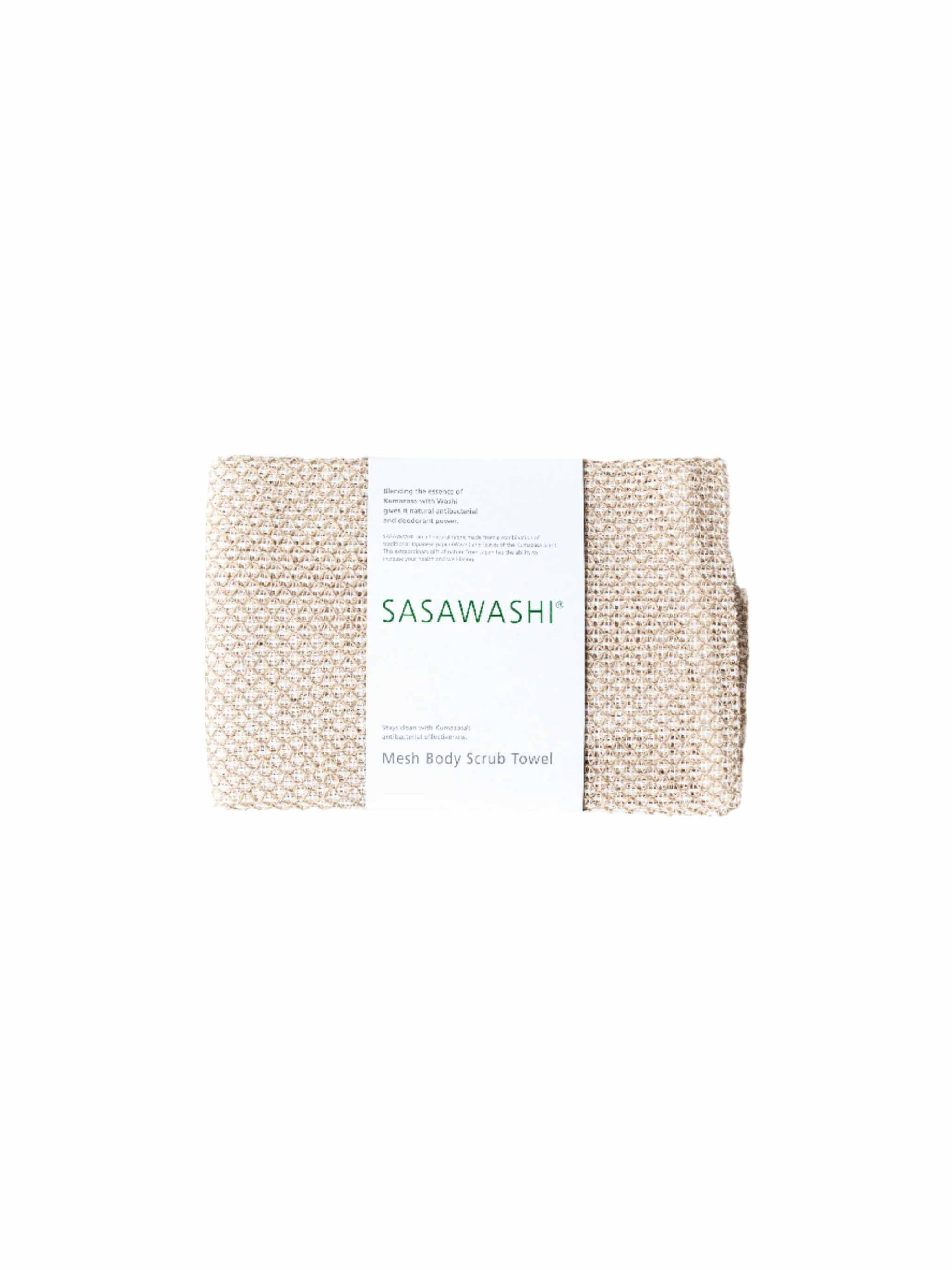 Sasawashi Mesh Body Scrub Towel for exfoliating skin.