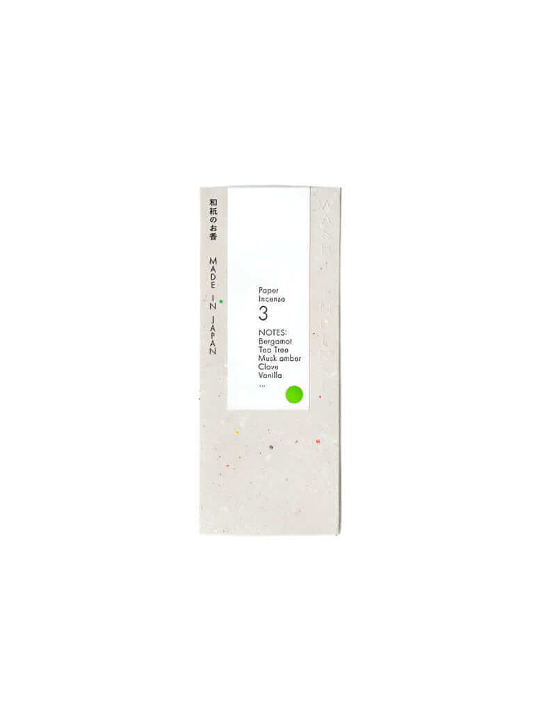 Washi Paper Incense Strips box with aroma notes and eco-friendly packaging.