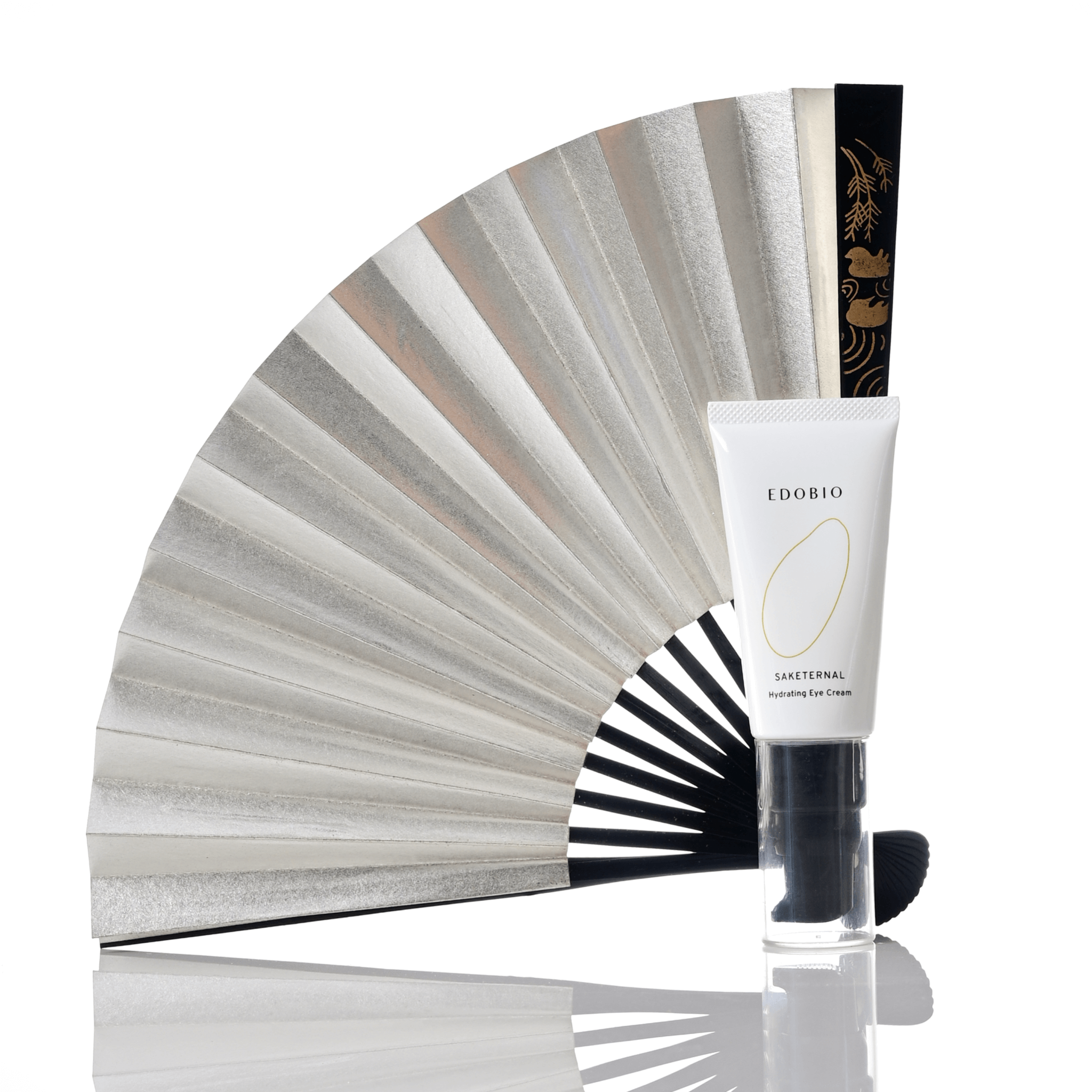 Edobio Hydrating Eye Cream in sleek packaging, set against a decorative backdrop.