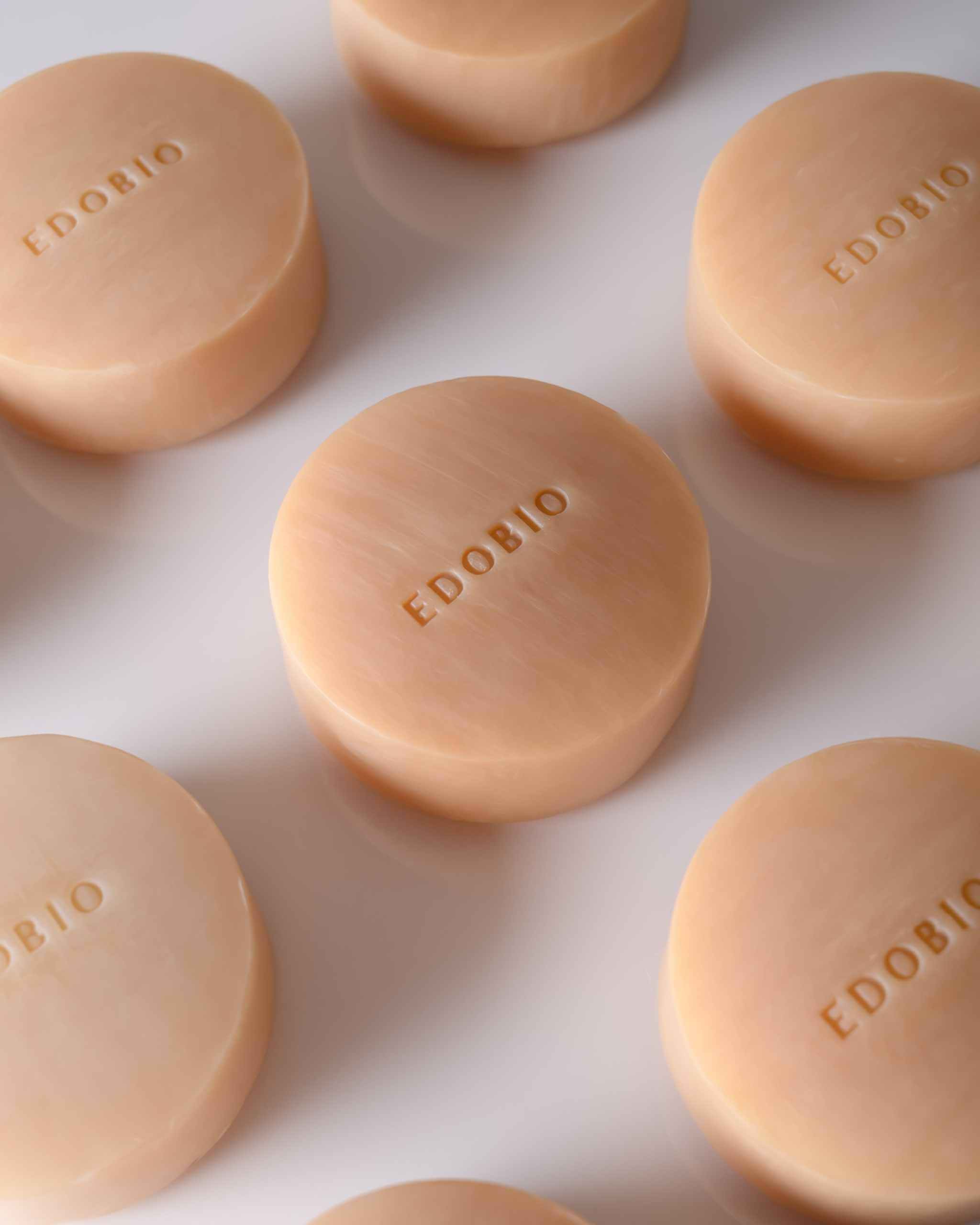 Edobio Moisturizing Souffle Soap Mini, premium Japanese soap, natural ingredients, gentle cleansing, safe for sensitive skin, mini-size.